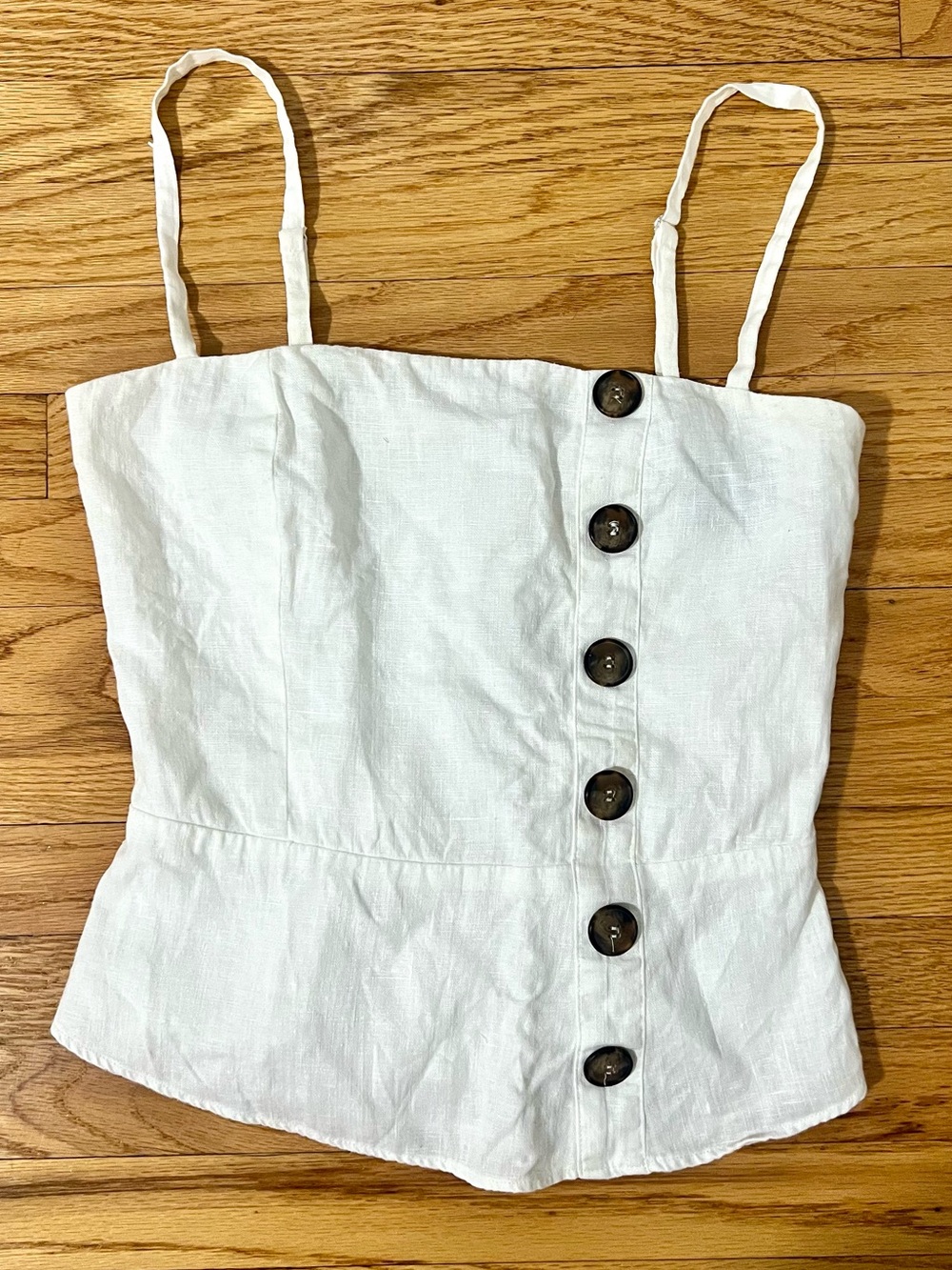 White Button-Front Linen-Blend Cami Top - Picture 3 of 7